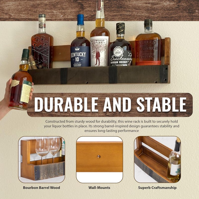RELODECOR Liquor Bottle Display Shelf – Bar Shelf for Whiskey, Wine & Bourbon – Rustic Wall-Mounted Wooden Shelves, Countertop Rack, Stylish & Space-Saving Small Liquor Cabinet for Enthusiasts - Image 3